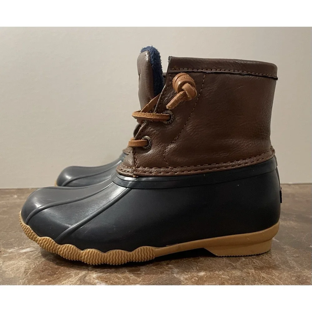 Sperry Toddler Top Sider Saltwater Blue Brown Leather‎ Waterproof Duck Boots 10M